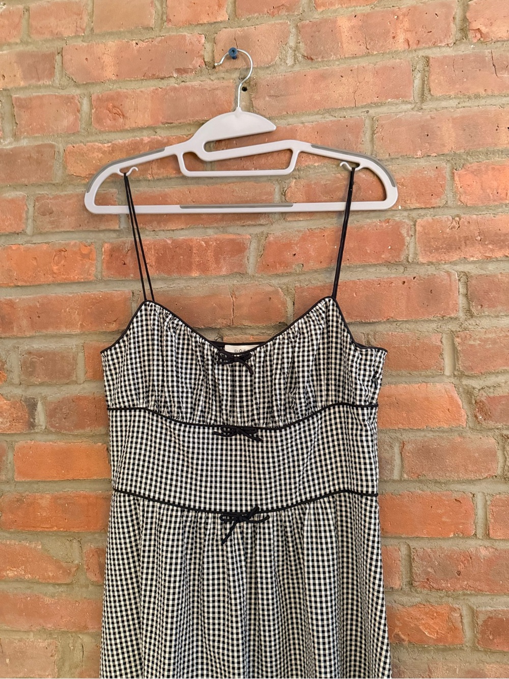 Dôen Black & White Gingham Spaghetti Strap Dress